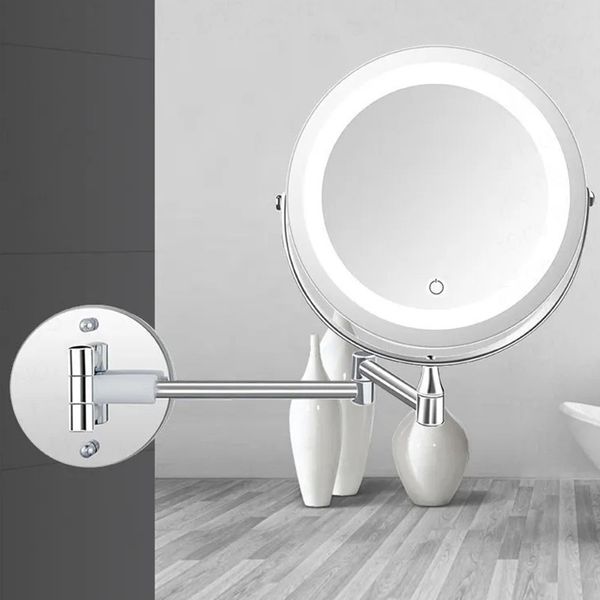 Espejos de maquillaje LED con espejo de tocador de pared plegable ligero toque de doble cara toque espejos de baño ajustables brillantes