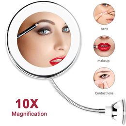 Miroir de vanité de maquillage à LED 10X grossissant miroir de maquillage Flexible miroirs cosmétiques légers en particulier de maquillaje VIP Drop Y20012371