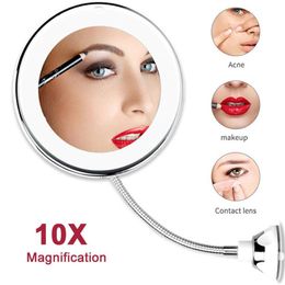 Miroir de vanité de maquillage à LED 10X grossissant miroir de maquillage Flexible miroirs cosmétiques légers en particulier de maquillaje VIP Drop Y20012300