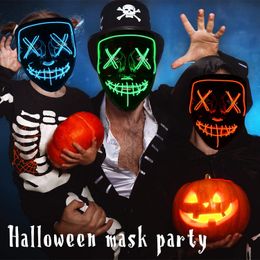 Masque LED Masque de fête d'Halloween Masques de mascarade Masque néon Light Glow In The Dark Masque d'horreur Glowing Masker Masque de couleur mixte
