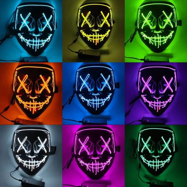 Masque LED Masque de fête d'Halloween Masques de mascarade Masques au néon Light Glow In The Dark Horror Mask Glowing Masker Mixed Color Mask 200pcs C307