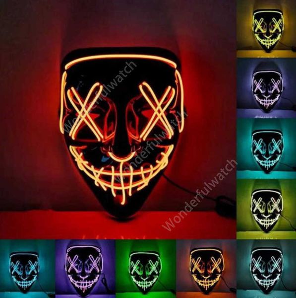 Led Masque Halloween Party Masque Mascarade Masques Neon Light Glow In The Dark Horror Mask Glowing Masker 1200pcs DAW494