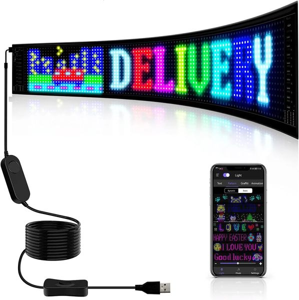 LED panneau matriciel roulant publicité LED signalisation USB 5 V Bluetooth App contrôlé signe lumière Programmable LED voiture signe 240112