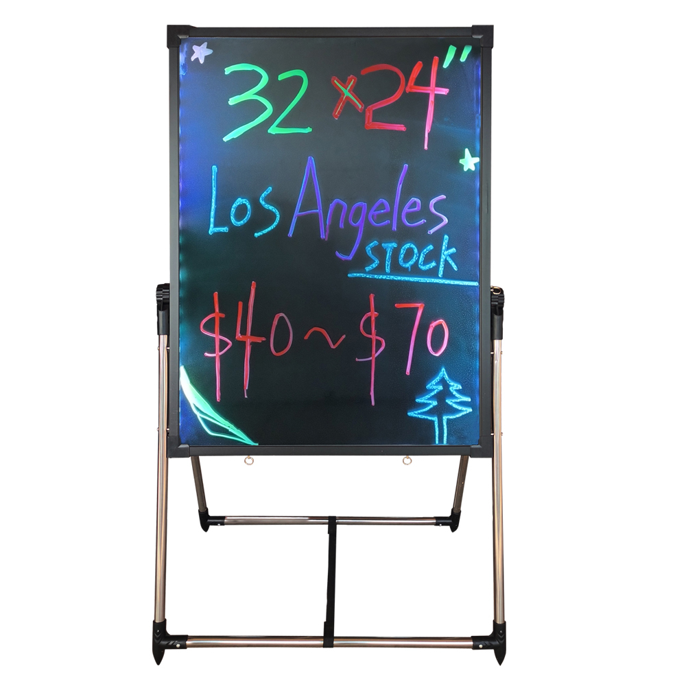 LED Message Writing Board Lights, 32" x 24" Illuminated Erasable Neon Effect Restaurant Menu Sign with 8 Colors Markers, 16 Colors Flashing Mode DIY Message Now
