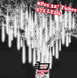 LED-meteorenregen regenverlichting 80 cm x 8 waterdicht buiten 576 stuks LED voor kerstboom vakantiefeest bruiloft decoratie nieuw 2648189