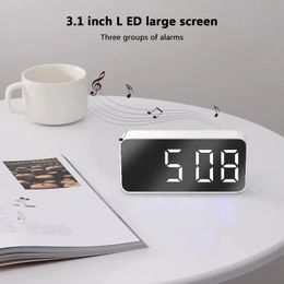 LED Mirror Table Clock Digital Alarm Snooze Affichage Temps Night Light Desktop USB Home Decor Kid Gift 240514