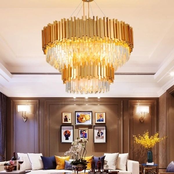 LED lustre en cristal moderne lustres en cristal d'or américain luminaire rond brillant maison lumière intérieure hall de l'hôtel lampe suspendue