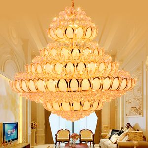 LED Moderne Crystal Chandeliers Lights Fortage American Gold Chandelier Golden Lotus Flower Temple Lamp Home Villa Hotel Lobby Big Droplight