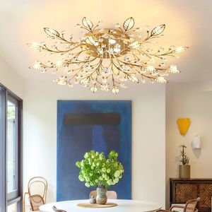 LED Moderne Cristal Fleur Plafonniers Luminaire Américain Romantique Plafonniers Européen Luxueux Brillant Suspension Lampe Chambre Salon Maison Éclairage Intérieur