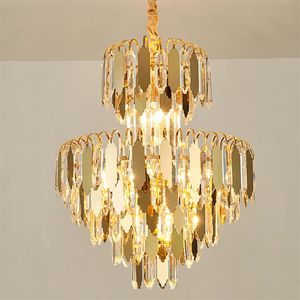 LED Moderne Gouden Kroonluchters Lichten Armatuur Amerikaanse Roestvrijstalen Spiegel Oppervlak Kristallen Kroonluchter Thuis Indor Verlichting Diamet258w