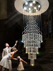 LED moderne K9 lustres en cristal américain Long lustre lumières luminaire Restaurant maison éclairage intérieur Villa escalier Hall salon lampe suspendue diamètre 100 cm