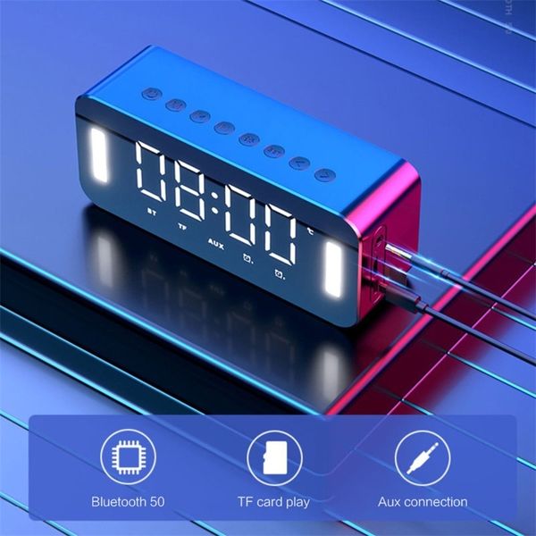 Reloj despertador digital con espejo moderno LED, altavoz de graves inalámbrico de doble cara, MP3, radio FM, reloj de luz nocturna para el hogar y la oficina, 210804