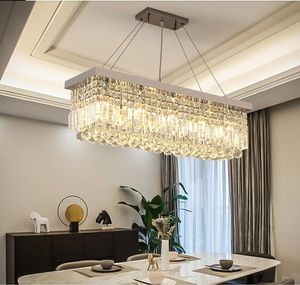 LED moderne rectangulaire lustre en cristal luminaire lampe suspension pour salon salle à manger Restaurant décoration