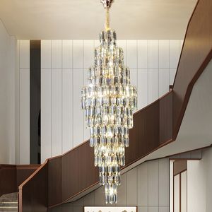 LED Modern Smokey Gray kristallen kroonluchters Lights armatuur Amerikaanse S-golden Big Long Chandelier Europese-Villa Hotel Stairway Indoor Lighting Height400cm