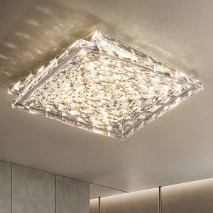 LED moderne carré cristal plafonniers luminaire américain luxe rectangle plafonniers européen brillant surface monté maison éclairage intérieur décoration