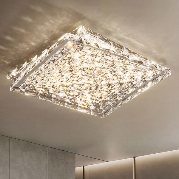 Lámparas de techo de cristal cuadradas modernas LED Lámparas de techo rectangulares de lujo americanas Superficie brillante europea Montada Decoración de iluminación interior para el hogar