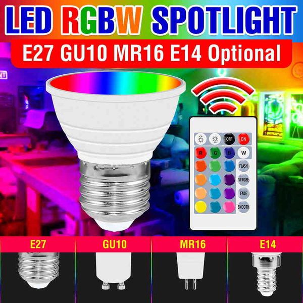 LED MR16 Lumière GU10 RGB Ampoule E27 Bombillas 220V RGB Lampe LED E14 SpotLight 15W Ampoule Magique IR Télécommande LED Smart Home GU5.3 H220428