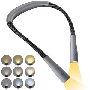 LED-halslamp leeslamp, boeklamp om in bed te lezen, 3 kleuren, 5 helderheidsniveaus, flexibel, oplaadbaar, om te lezen, breien, kamperen, repareren