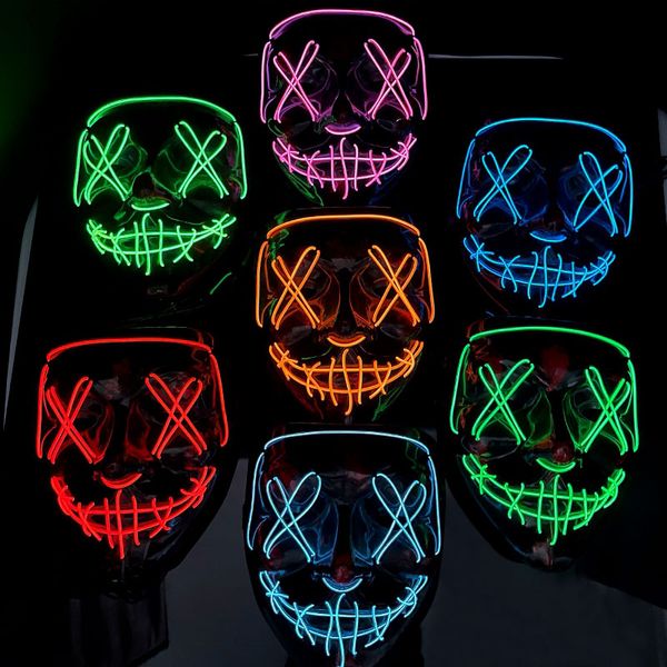 LED Neon Light Masques Lunettes Lumineuses Halloween Party Effrayant Horreur Props Décoration Cosplay Costume Fournitures Glow in The Dark