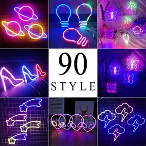 LED néon lumière mur Art signe chambre décoration bonjour arc-en-ciel suspendu lampe de nuit enseignes au néon pour la maison fête vacances décor cadeau