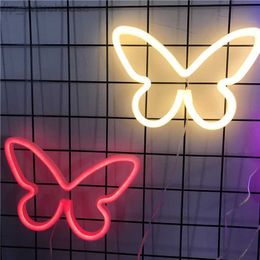 LED Neon Lights Forme de papillon Night Light Sign Lampe Batterie ou USB Powered Baby Light pour l'anniversaire de mariage de Noël intérieur HKD230825