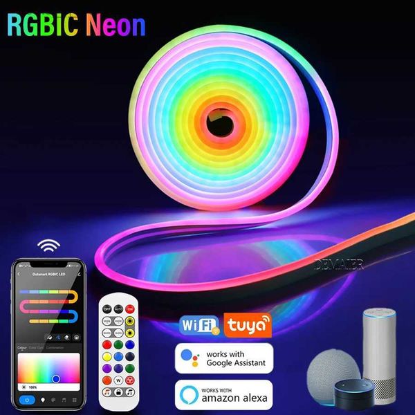 Letrero de neón LED 12V LED flexible RGBIC LED Luz de cuerda de neón ws2812b con aplicación de música 16 millones de colores de bricolaje Funciona con Alexa Google Assistant YQ231201