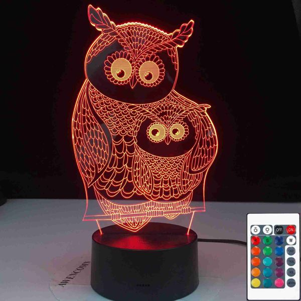 LED néon signe 3D-2410 Animal hibou lampe de nuit 3d lumière chambre décoration multicolore lampe de chevet bébé luminaire néon enfants LED lampe de nuit YQ231201