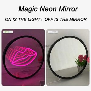 Светодиодная неоновая вывеска 3D Magic Infinite Mirror Многослойные губы Розовый свет Светодиодная неоновая круглая зеркальная вывеска USB + чехол для аккумулятора для декора комнаты для девочек Ночная лампа YQ240126