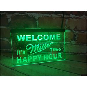 Led-neonbord B28 Welkom Miller Time Happy Hour 2 maat Bar Signhome Decor Shop Crafts Drop Delivery Lights Lighting Holiday Dhc0J