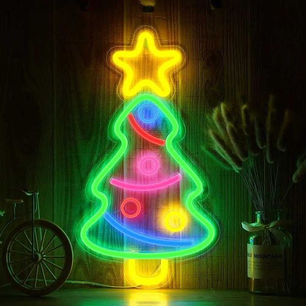 Letrero de neón LED Árbol de Navidad Arco iris Neón LED Lámpara de luz de arco iris para decoración de bar Decoración de arco iris Lámpara de neón Decoración de pared Tubo de bombilla de neón de Navidad YQ231201
