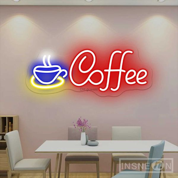 LED Neon Sign Café Néon Mur Enseigne pour Café Bar Mur Art Signe Lampe Au Néon Intérieur Boutique Café Restaurant Hôtel Décoratif Cadeau Veilleuse Signe YQ240126