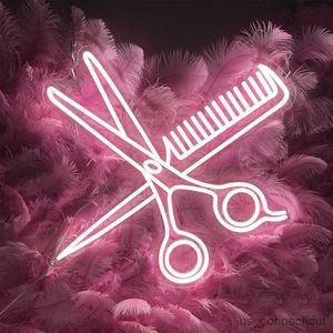 LED Neon Sign Combs and Sign Custom Barber Shop Neon Sign Led Light for Hair Beauty Room Hanging Office Sign Welcome Sign R230613