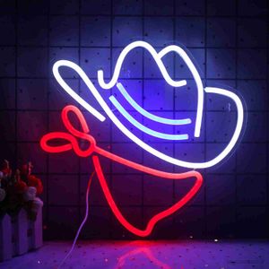 Letrero de neón LED Sombrero de vaquero personalizado Letrero de neón Luces LED Casa BARRA estética Sala de estar Decoración Lámpara R230613