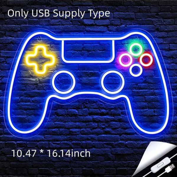 Letrero de neón LED Forma de gamepad personalizado Letrero de neón Luz de pared Acrílico alimentado por USB Lámpara de noche de decoración LED para club Bar Fiesta Dormitorio Regalos de cumpleaños YQ231201