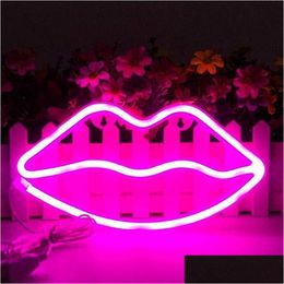 LED Neon Sign Mignon Néon Lights Party Fournitures Fille Chambre Décoration Accessoires Table Cadeaux Pour Enfants Forme Lèvre Banane Arc-En-Ananas Dhvsb