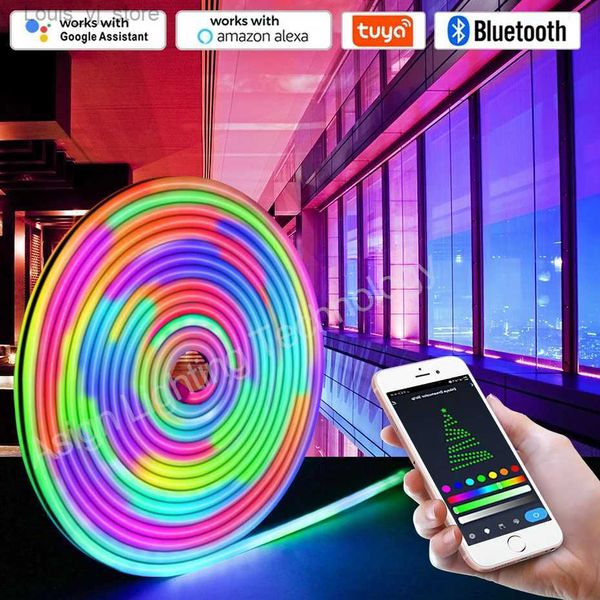 Letrero de neón LED Dreamcolor LED Luz de tira de neón 12V RGBIC Lámpara de tira LED regulable RGB Persiguiendo cinta flexible Bluetooth Tuya WiFi Control de voz YQ231201