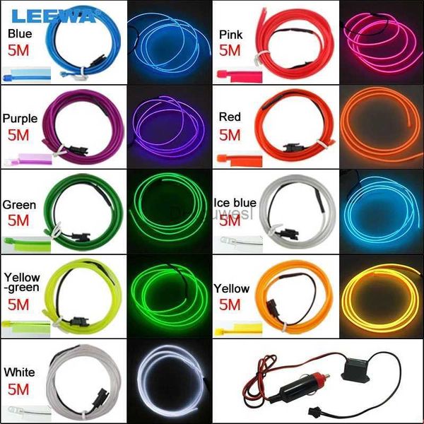 Letrero de neón LED FEELDO 20set 5M Decoración del coche Moldura flexible EL Neón Resplandor Tira de cuerda de iluminación con aleta y encendedor de cigarros 9 colores # CA3596 YQ240126