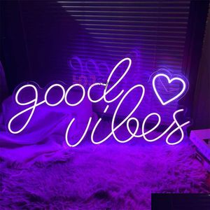 Led-neonbord Gaming Room Decor Hangend Good Vibes Hartverlichting Bruiloft Verjaardagscadeau Verjaardag Drop Levering Verlichting Vakantie Dhxx7