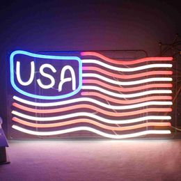 Enseigne au néon LED Ineonlife Motif drapeau américain Enseigne au néon USA Supporters Light Make American Great Again Shop Room Party LED Décoration murale YQ240126