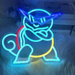 Enseigne au néon LED, dessin animé japonais, tortue, Animal Kawaii, éclairage créatif, décoration murale, lampe de nuit à intensité variable pour enfants, bébé, Bar, bière, signe YQ240126