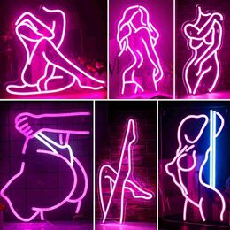 LED Neon Sign LED Neon Light Lady Nachtlampje Opknoping Decor Neon Voor Wijnglas Bar Slaapkamer USB Neon Light R230613