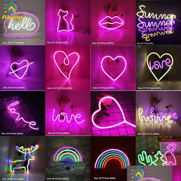 Led néon signe Smd2835 intérieur veilleuse amour coeur arc-en-ciel chat éclairage à la maison modèle Usb décorations lampes de Table pour Ho Dhfes