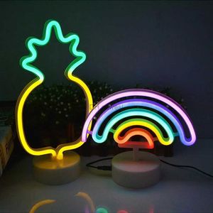LED Neon Sign LED Veilleuses Néon Flamant Cocotier Cactus Licorne Forme Lampe Colorée pour Chambres Enfant Cadeau Table Veilleuse YQ240126