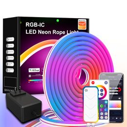 Luz LED de neón RGBIC DIY, Control por aplicación WIFI inteligente, luces de arco iris de neón, iluminación para decoración de pared del hogar