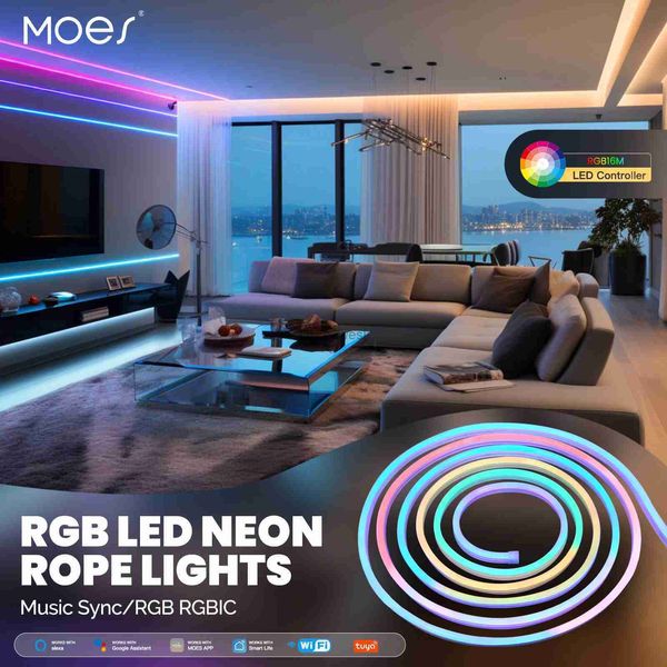 LED neón signo MOES Wifi Smart Light Strip 16 millones RGB lámpara de cuerda de color para TV retroiluminación decoración de fiesta trabajar con Alexa Google Home YQ240126