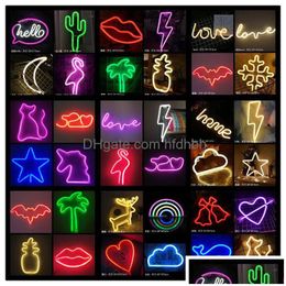 LED Neon Sign MTI Styles Colorf Rainbow Night Lights pour la chambre Home Party Décoration de mariage Lampe de table alimentée par USB Drop Delivery Dhf4J