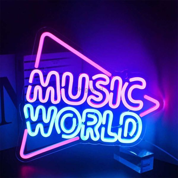 LED Neon Sign Music World Neon Signs Lettres Lumières Signe MUSIQUE Mot LED Néon pour Chambre Jeu Club Musique Bar Fête Esthétique Décoration Murale Néon YQ240126