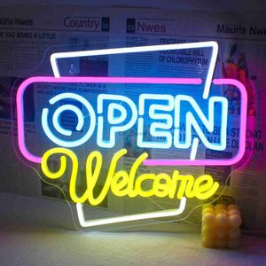LED-neonreclame Open welkom-neonreclame voor wanddecoratie Neon Light Up Open bord met USB-voeding voor zakelijke bar, winkel, salon, hotel, neonreclame YQ240126