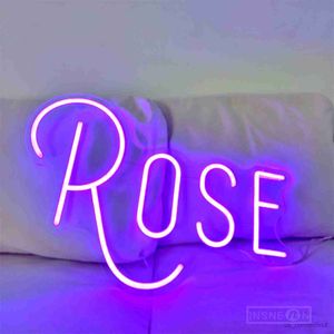 LED Neon Sign Rose Led Neon Lights Sign Paarse Neon Signs Lamp Bar Wedding Neon Lighting Room Decor Decoration Night Light Sign R230614