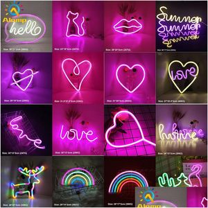 Led-neonbord Smd2835 Binnennachtlampje Liefde Hart Regenboog Kat Huisverlichting Model USB Decoraties Tafellampen Voor Vakantie Kerstmis Par Dhjs4